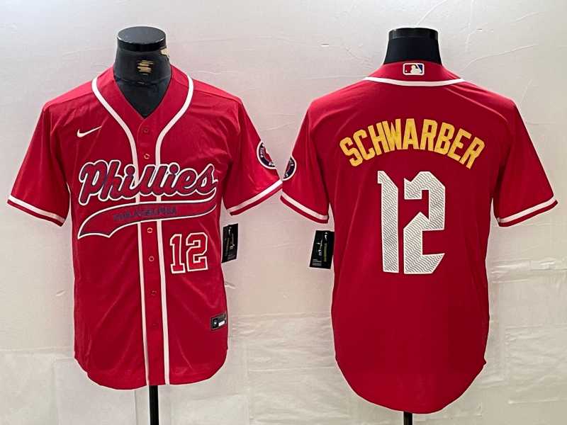 Men%27s Philadelphia Phillies #12 Kyle Schwarber Red 2024 City Connect Limited Stitched Jerseys